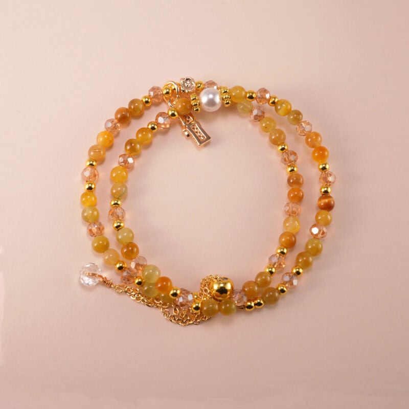 Adjustable double-layer Tiger Eye & White Crystal bracelet – gemstone beaded design