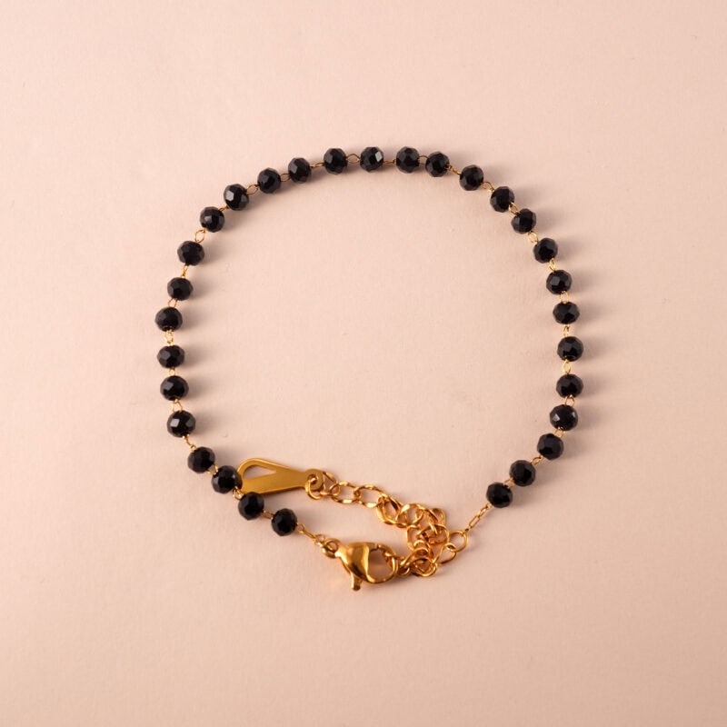 Adjustable black tourmaline beaded bracelet for protection and grounding