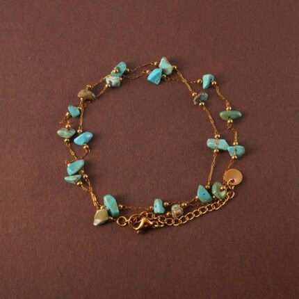 Double-wrap adjustable turquoise green bracelet with natural stone beads