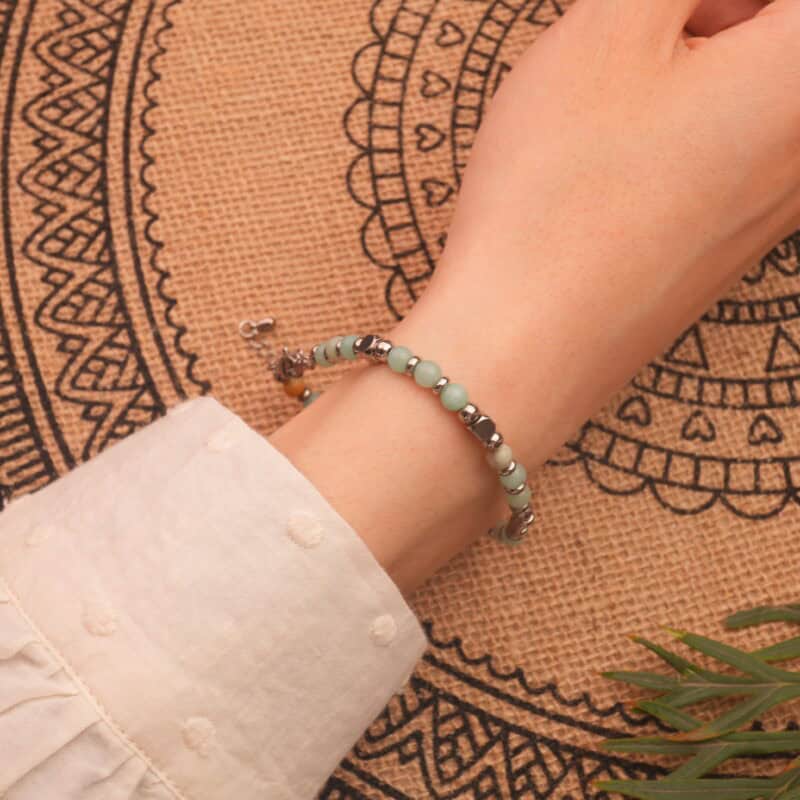 Wearing Adjustable Amazonite Gemstone Bracelet – Soothing Blue-Green Jewelry
