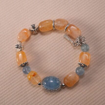 Aquamarine and Chalcedony Crystal Bracelet – Handmade Calming Jewelry