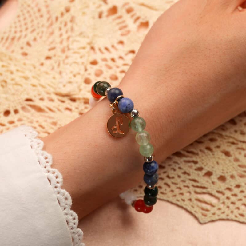 Model wearing Capricorn zodiac bracelet for grounding and emotional clarity