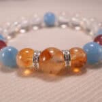 Close-up of Aquamarine, Citrine, Clear Quartz, and Strawberry Quartz Beads – Vibrant Crystal Bracelet