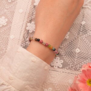 Wearing Colorful Multi Gemstone Bracelet – Handmade Garnet and Amethyst Jewelry