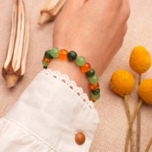 Wearing 8mm Citrine and Aventurine Bracelet – Crystal Beaded Jewelry for Confidence and Joy