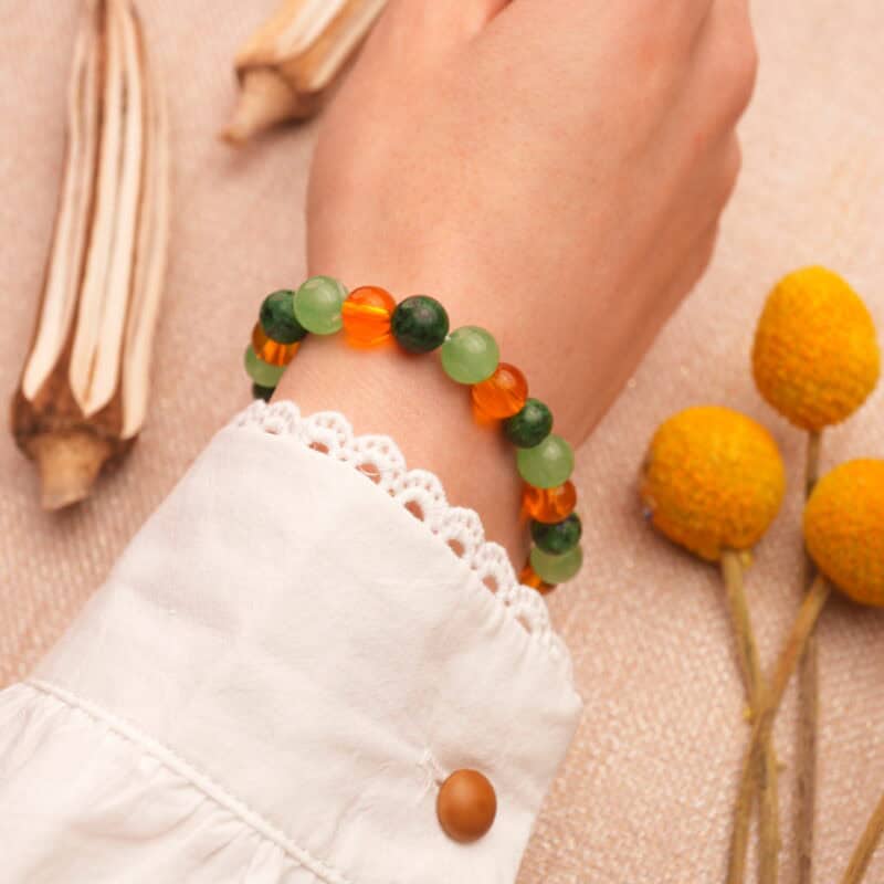 Wearing 8mm Citrine and Aventurine Bracelet – Crystal Beaded Jewelry for Confidence and Joy