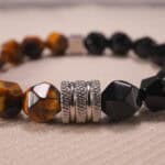 Close-up of Faceted Tiger Eye and Obsidian Stones – 8mm Good Luck Bracelet for Men