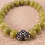 Close-up of Green Alashan Beads and Silver Accents – Revitalizing Crystal Bracelet