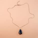 Close-up of the labradorite stone showing its blue iridescent flash