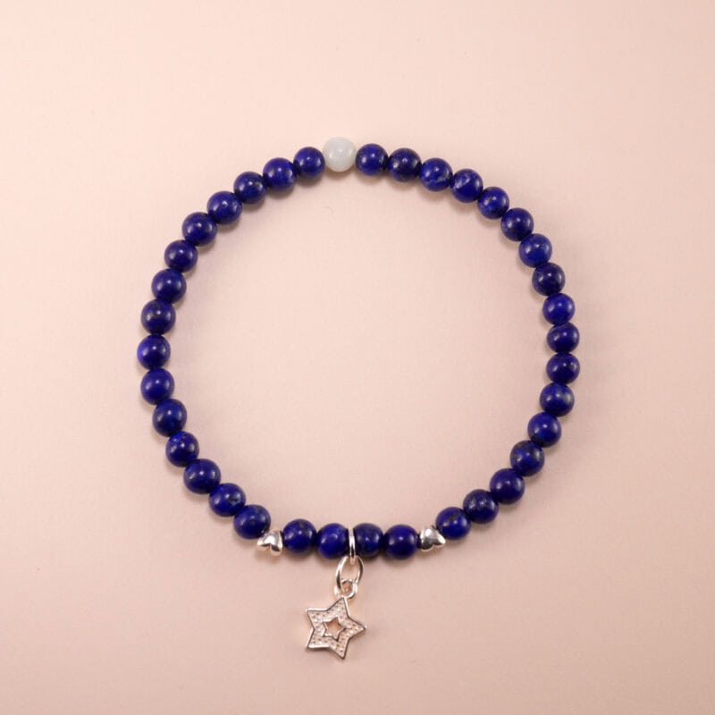 Lapis Lazuli and Chalcedony Bracelet with Star Charm - Handmade Gemstone Jewelry