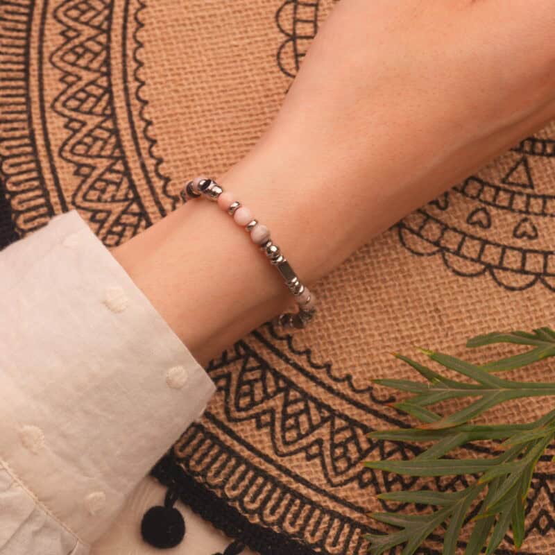 Wearing Pink Chalcedony Bracelet – Gentle Gemstone Jewelry for Emotional Healing and Self-Love