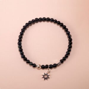 Blue Tiger Eye 4mm Bracelet with Silver Charm – Beaded Jewelry for Focus and Strength