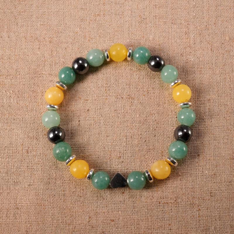 Handmade Green Yellow Aventurine and Black Tourmaline Bracelet – 8mm Beaded Crystal Jewelry for Luck and Protection