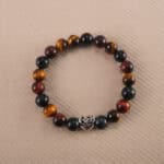 8mm Tiger Eye heart bracelet on white background
