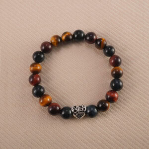 8mm Tiger Eye heart bracelet on white background