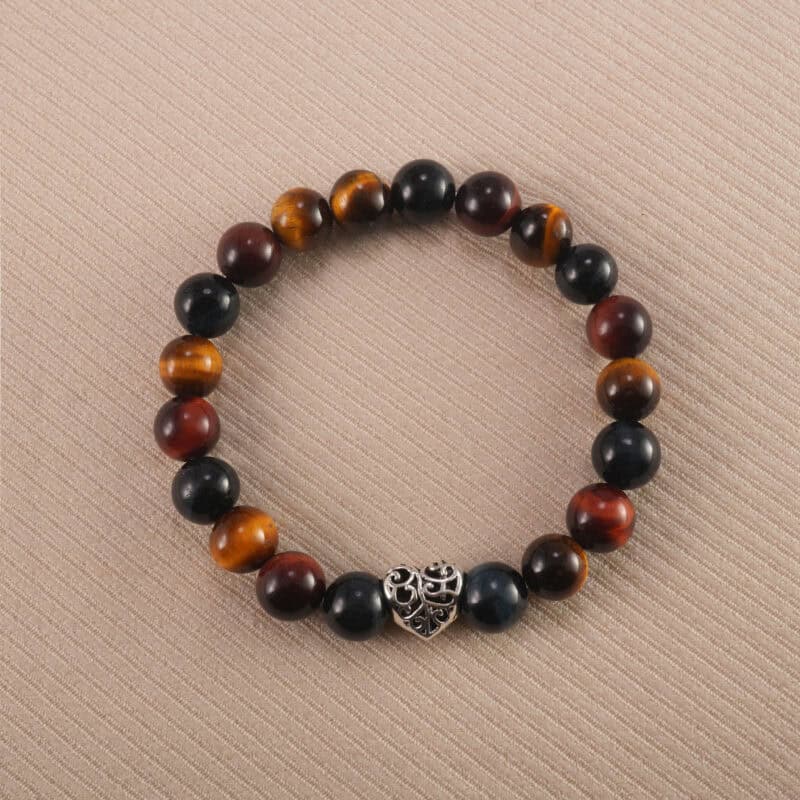 8mm Tiger Eye heart bracelet on white background