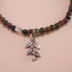 Tourmaline Beads and Leaf Charm Close-up – Beaded Bracelet Detail