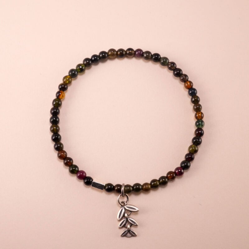 Tourmaline Bracelet with Leaf Charm – Natural Gemstone Jewelry
