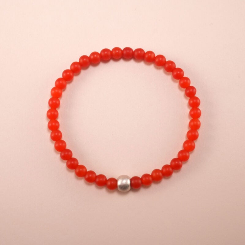 4mm carnelian and red agate bracelet on white background – minimalist gemstone jewelry