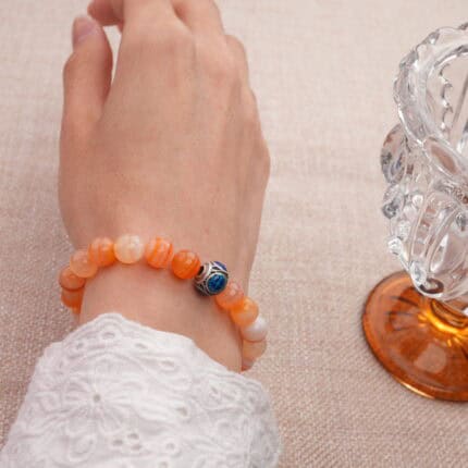 Wearing Orange Agate and Blue Apatite Beaded Bracelet – Crystal Energy Jewelry