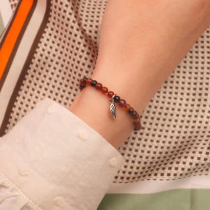 4mm agate charm bracelet worn on wrist showing minimalist everyday look