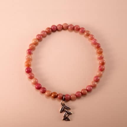 Rhodochrosite Leaf Charm Bracelet – Pink Crystal Healing Jewelry for Self-Love and Emotional Balance