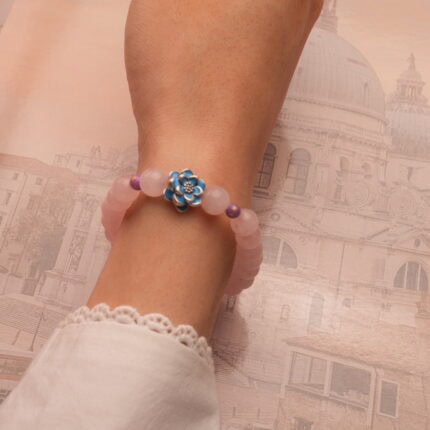 Wearing Rose Quartz & Chalcedony Bracelet – Beaded Flower Jewelry for Emotional Balance