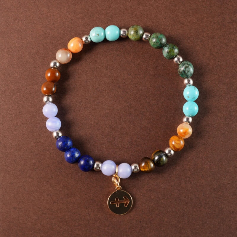 Sagittarius jewelry bracelet with turquoise and tiger eye beads