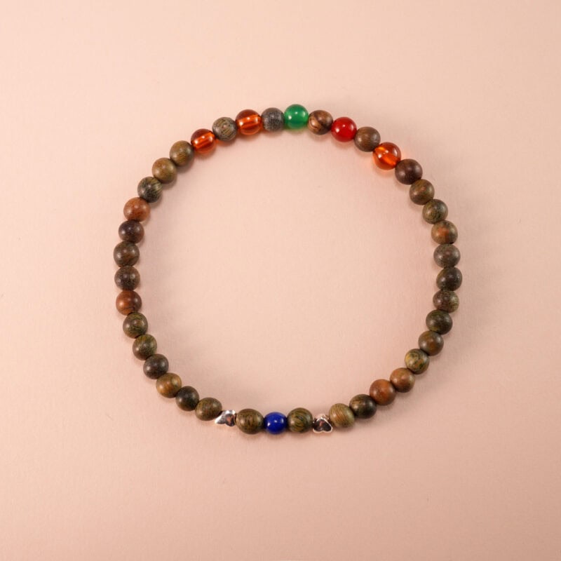 Sandalwood Bracelet with Lapis Lazuli and Garnet Beads – Handmade Wooden Jewelry