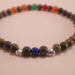 Close-up of Sandalwood, Lapis Lazuli, and Garnet Beads – Natural Wood Bracelet