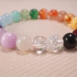 Close-up of Handmade Seven Chakra Bracelet with vibrant beads representing each chakra