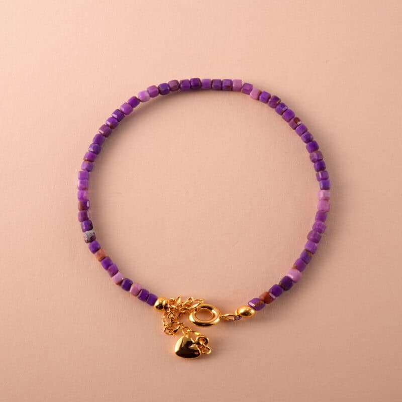 Sleep Aid Adjustable Amethyst & Chalcedony 2mm Bracelet with delicate gemstones on a clean, neutral background.
