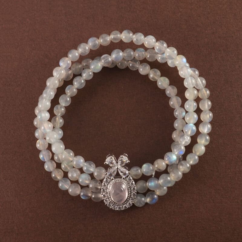 Triple-Layer Gray Moonstone Bracelet with 6mm Beads – Full Product Display