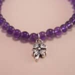 Close-up of deep purple amethyst beads and sterling silver details