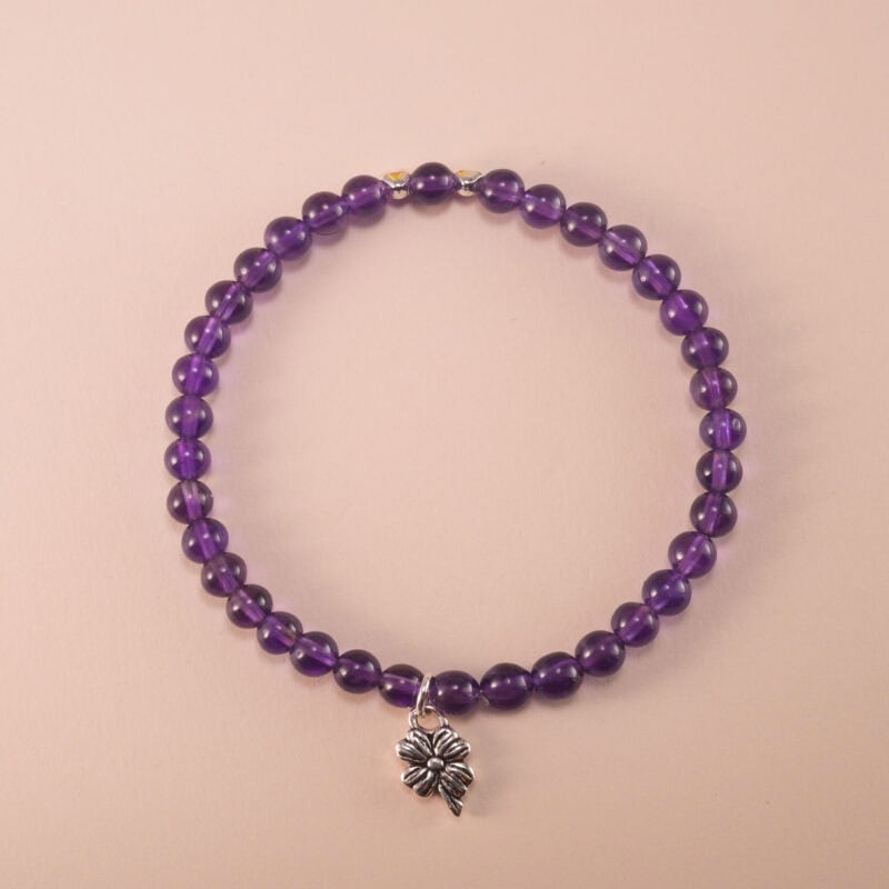 Uruguayan Amethyst Bracelet with S925 Flower Charm – Full View