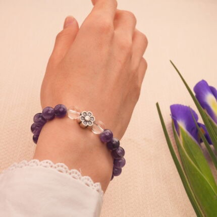 Amethyst crystal bracelet worn on wrist – A touch of peace and elegance