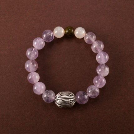 Purple amethyst bracelet with polished beads – full frontal display