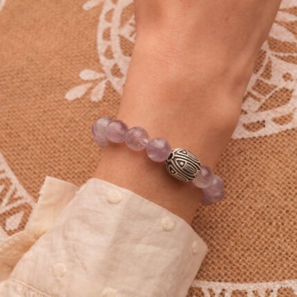 Amethyst bracelet worn on wrist – elegant and tranquil styling