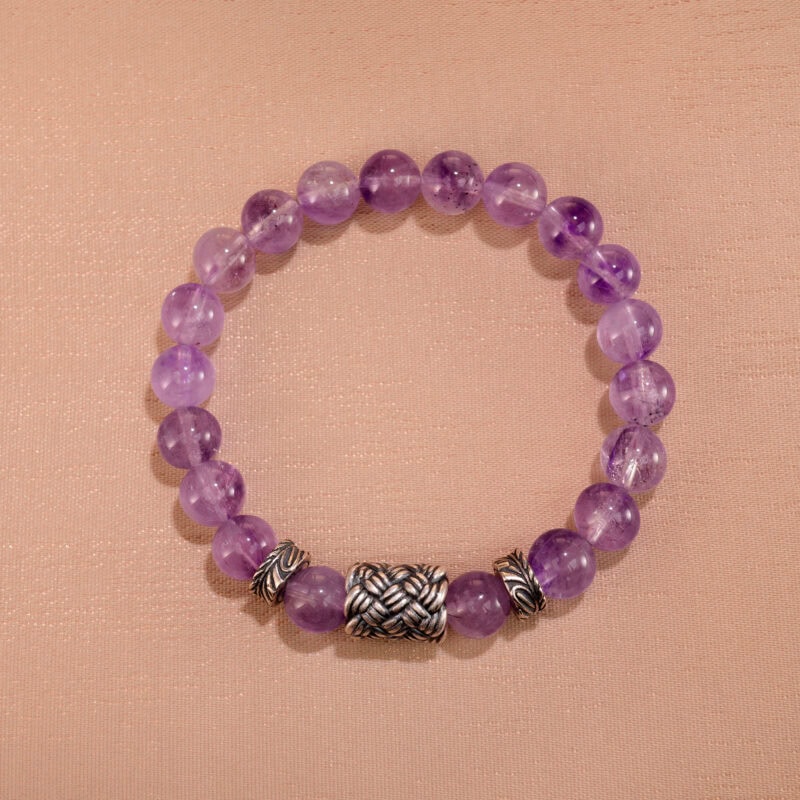 A circle of 8mm lavender amethyst beads with a subtle glow