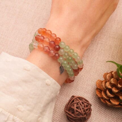 Wearing Triple Wrap Strawberry Quartz Bracelet – Soft Pink Beaded Crystal Jewelry