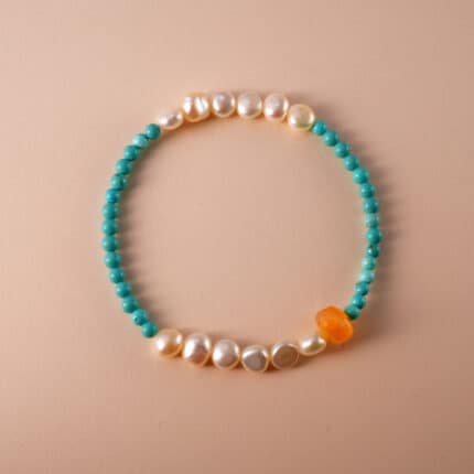 Turquoise and pearl beaded bracelet for good luck and healing
