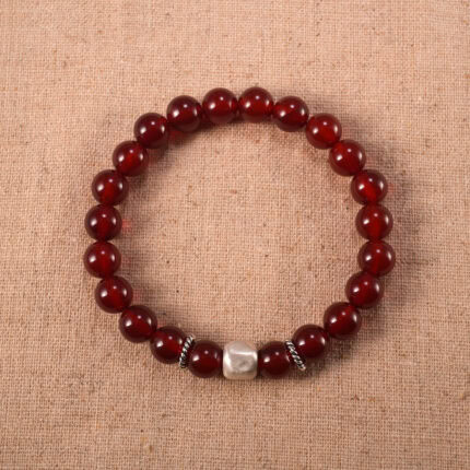 Handmade Red Agate 8mm Bracelet with Sterling Silver Accents