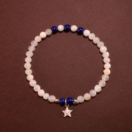 Handmade lapis lazuli and chalcedony bracelet with star charm