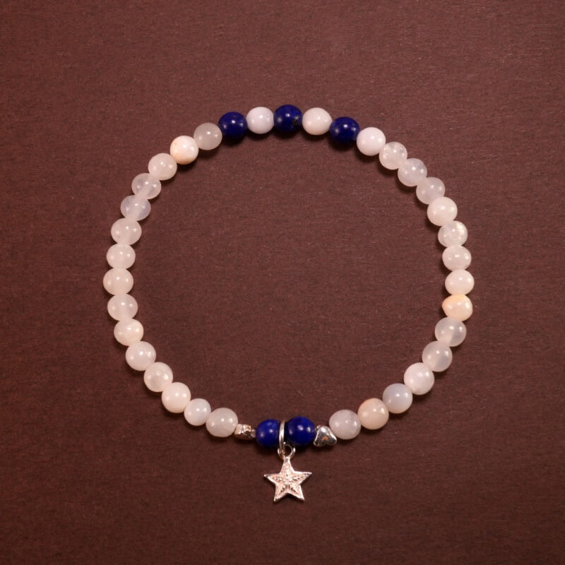 Handmade lapis lazuli and chalcedony bracelet with star charm