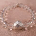 Close-up of transparent quartz beads with reflective clarity