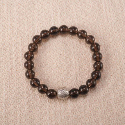 Handmade Smoky Quartz Sterling Silver Bracelet with 8mm Natural Crystal Beads