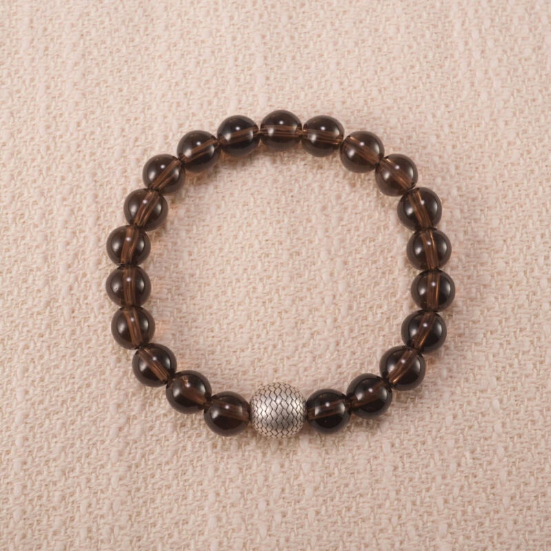 Handmade Smoky Quartz Sterling Silver Bracelet with 8mm Natural Crystal Beads
