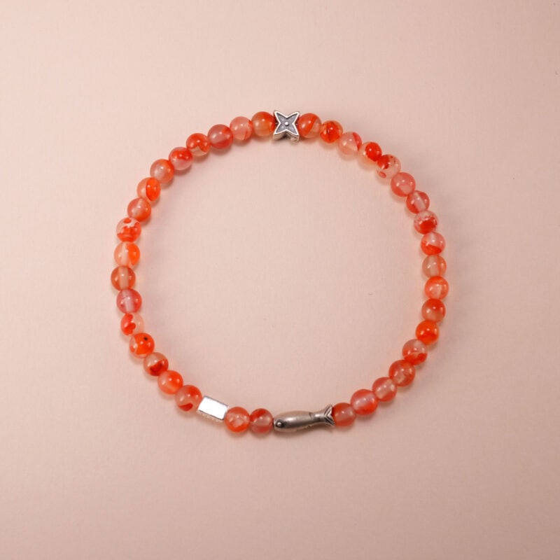 4mm Carnelian and Chalcedony Energy Bracelet with Sterling Silver