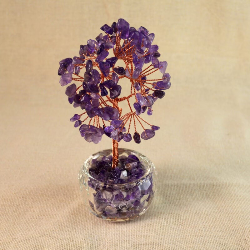 ：Natural Amethyst Money Tree with crystal leaves