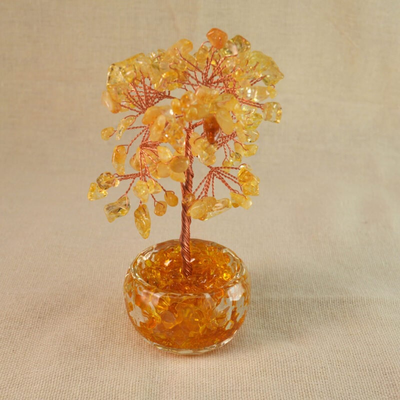 Natural Citrine Money Tree with golden crystal leaves